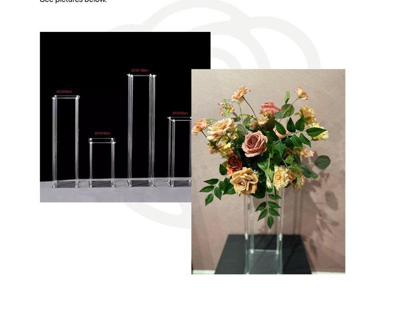 Acrylic vases with floral arrangements