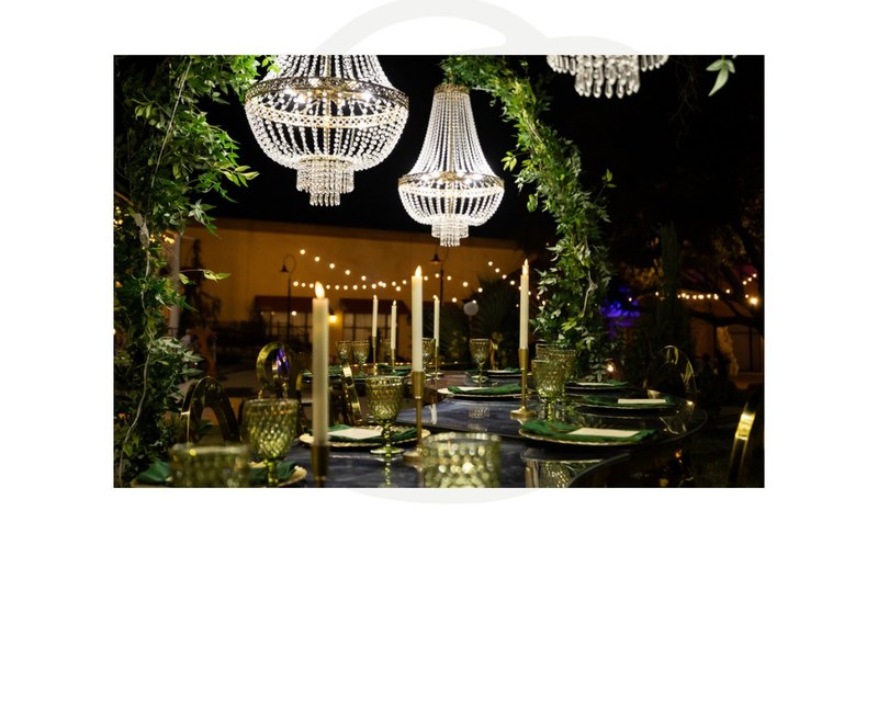 Greenery half arch with crystal chandelier